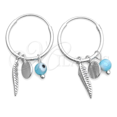 Sterling Silver Small Hoop, Evil Eye and Ball Design, with Aqua Blue Crystal, Polished, Silver Finish, 02.402.0001.15