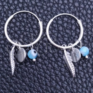 Sterling Silver Hoop Earrings — Small Hoop Evil Eye and Ball Design with — main product view — SKU 149432 | Plata 925 aretes de aro — Small Hoop Evil Eye and Ball diseño with — SKU 149432