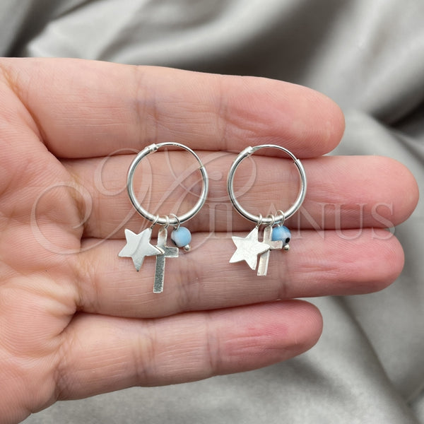 Sterling Silver Hoop Earrings — Small Hoop Evil Eye and Cross Design with — alternate product view — SKU 149433 | Plata 925 aretes de aro — Small Hoop Evil Eye and cruz diseño with — SKU 149433