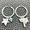 Sterling Silver Small Hoop, Evil Eye and Cross Design, with Aqua Blue Crystal, Polished, Silver Finish, 02.402.0002.15