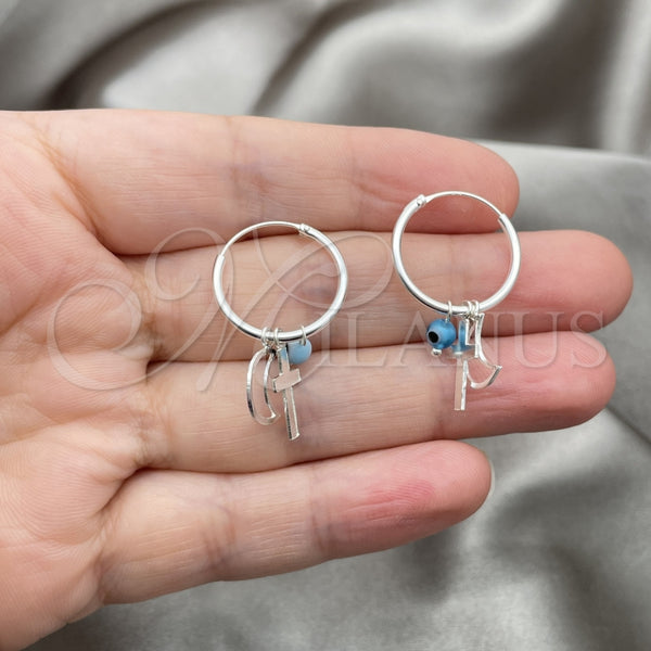 Sterling Silver Hoop Earrings — Small Hoop Evil Eye and Cross Design with — alternate product view — SKU 149435 | Plata 925 aretes de aro — Small Hoop Evil Eye and cruz diseño with — SKU 149435