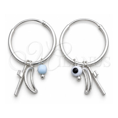 Sterling Silver Small Hoop, Evil Eye and Cross Design, with Aqua Blue Crystal, Polished, Silver Finish, 02.402.0004.15
