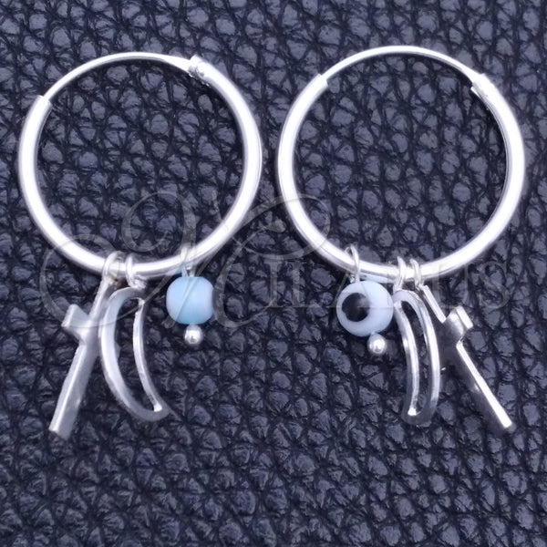 Sterling Silver Hoop Earrings — Small Hoop Evil Eye and Cross Design with — main product view — SKU 149435 | Plata 925 aretes de aro — Small Hoop Evil Eye and cruz diseño with — SKU 149435