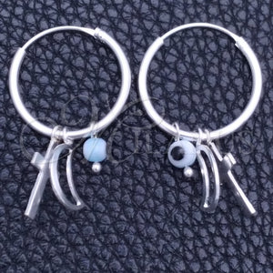 Sterling Silver Hoop Earrings — Small Hoop Evil Eye and Cross Design with — main product view — SKU 149435 | Plata 925 aretes de aro — Small Hoop Evil Eye and cruz diseño with — SKU 149435