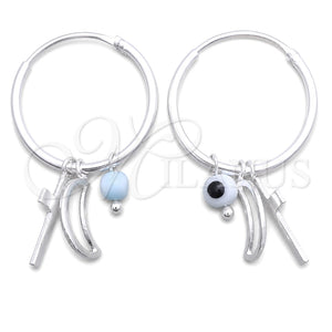 Sterling Silver Small Hoop, Evil Eye and Cross Design, with Aqua Blue Crystal, Polished, Silver Finish, 02.402.0004.15