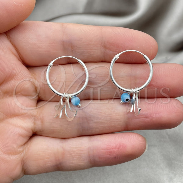 Sterling Silver Hoop Earrings — Small Hoop Evil Eye and Moon Design with — alternate product view — SKU 149436 | Plata 925 aretes de aro — Small Hoop Evil Eye and Moon diseño with — SKU 149436