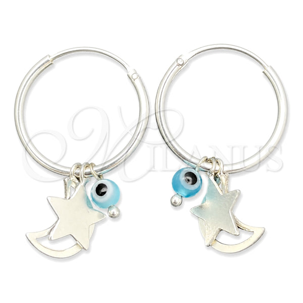 Sterling Silver Hoop Earrings — Small Hoop Evil Eye and Moon Design with — main product view — SKU 149436 | Plata 925 aretes de aro — Small Hoop Evil Eye and Moon diseño with — SKU 149436