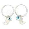Sterling Silver Small Hoop, Evil Eye and Moon Design, with Aqua Blue Crystal, Polished, Silver Finish, 02.402.0005.15