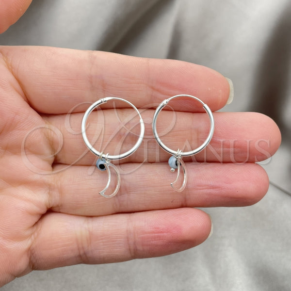 Sterling Silver Hoop Earrings — Small Hoop Evil Eye and Moon Design with — alternate product view — SKU 149437 | Plata 925 aretes de aro — Small Hoop Evil Eye and Moon diseño with — SKU 149437