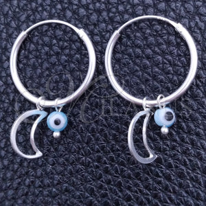 Sterling Silver Hoop Earrings — Small Hoop Evil Eye and Moon Design with — main product view — SKU 149437 | Plata 925 aretes de aro — Small Hoop Evil Eye and Moon diseño with — SKU 149437