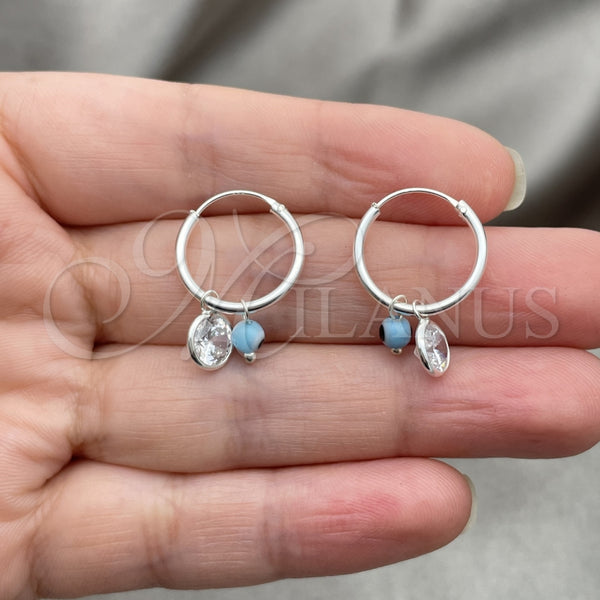 Sterling Silver Hoop Earrings — Small Hoop Evil Eye Design with Aqua Blue — alternate product view — SKU 149438 | Plata 925 aretes de aro — Small Hoop Evil Eye diseño with Aqua Blue — SKU 149438