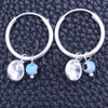 Sterling Silver Small Hoop, Evil Eye Design, with Aqua Blue Crystal and White Cubic Zirconia, Polished, Silver Finish, 02.402.0007.15