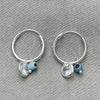 Sterling Silver Small Hoop, Evil Eye Design, with Aqua Blue Crystal and White Cubic Zirconia, Polished, Silver Finish, 02.402.0007.15