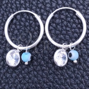 Sterling Silver Hoop Earrings — Small Hoop Evil Eye Design with Aqua Blue — main product view — SKU 149438 | Plata 925 aretes de aro — Small Hoop Evil Eye diseño with Aqua Blue — SKU 149438