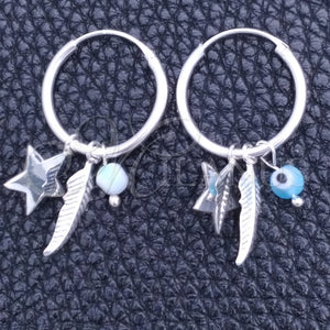 Sterling Silver Hoop Earrings — Small Hoop Evil Eye and Star Design with — main product view — SKU 149439 | Plata 925 aretes de aro — Small Hoop Evil Eye and estrella diseño with — SKU 149439
