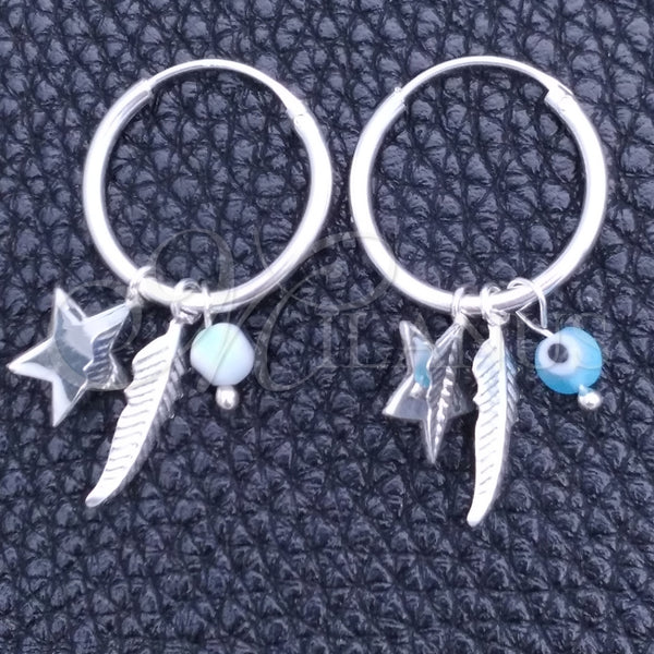 Sterling Silver Hoop Earrings — Small Hoop Evil Eye and Star Design with — main product view — SKU 149439 | Plata 925 aretes de aro — Small Hoop Evil Eye and estrella diseño with — SKU 149439