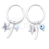 Sterling Silver Small Hoop, Evil Eye and Star Design, with Aqua Blue Crystal, Polished, Silver Finish, 02.402.0008.15
