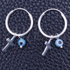 Sterling Silver Small Hoop, Evil Eye and Cross Design, with Aqua Blue Crystal, Polished, Silver Finish, 02.402.0009.15