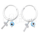 Sterling Silver Small Hoop, Evil Eye and Cross Design, with Aqua Blue Crystal, Polished, Silver Finish, 02.402.0009.15