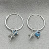 Sterling Silver Small Hoop, Evil Eye and Flower Design, with Aqua Blue Crystal, Polished, Silver Finish, 02.402.0010.15