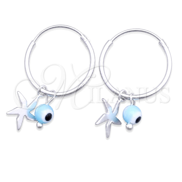 Sterling Silver Hoop Earrings — Small Hoop Evil Eye and Flower Design with — main product view — SKU 149441 | Plata 925 aretes de aro — Small Hoop Evil Eye and flor diseño with — SKU 149441
