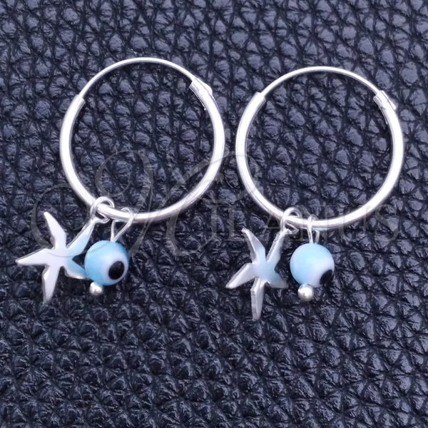 Sterling Silver Hoop Earrings — Small Hoop Evil Eye and Flower Design with — main product view — SKU 149441 | Plata 925 aretes de aro — Small Hoop Evil Eye and flor diseño with — SKU 149441