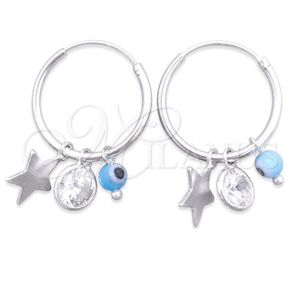 Sterling Silver Hoop Earrings — Small Hoop Evil Eye and Star Design with — main product view — SKU 149442 | Plata 925 aretes de aro — Small Hoop Evil Eye and estrella diseño with — SKU 149442
