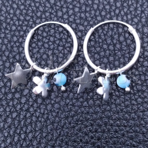 Sterling Silver Hoop Earrings — Small Hoop Evil Eye and Flower Design with — main product view — SKU 149443 | Plata 925 aretes de aro — Small Hoop Evil Eye and flor diseño with — SKU 149443