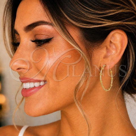 Oro Laminado Stud Earring, Gold Filled Style with White Micro Pave, Polished, Golden Finish, 02.210.0744
