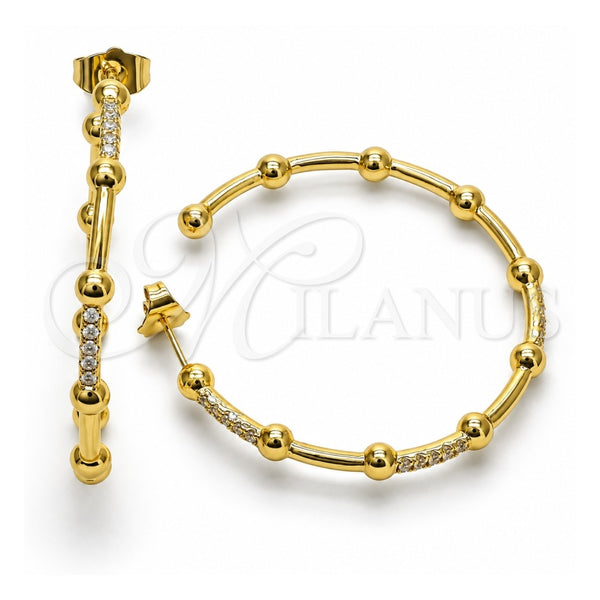 Oro Laminado Stud Earring, Gold Filled Style with White Micro Pave, Polished, Golden Finish, 02.210.0744