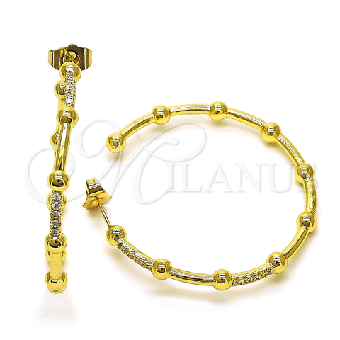 Oro Laminado Stud Earring, Gold Filled Style with White Micro Pave, Polished, Golden Finish, 02.210.0744