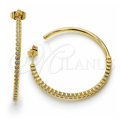Oro Laminado Stud Earring, Gold Filled Style with White Cubic Zirconia, Polished, Golden Finish, 02.210.0745