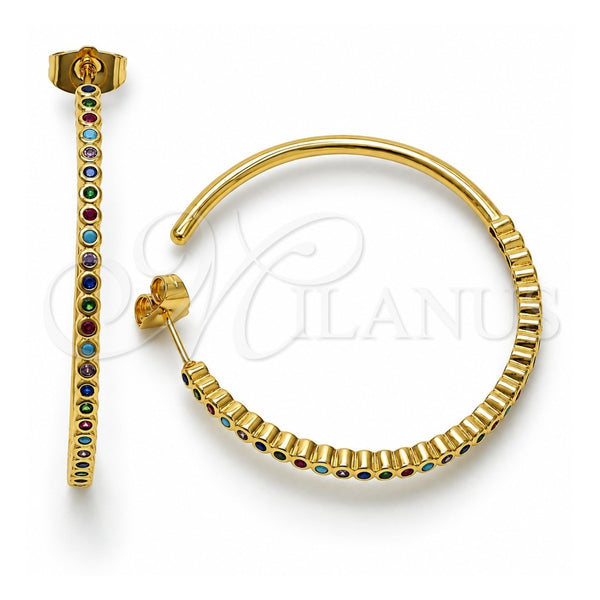 Oro Laminado Stud Earring, Gold Filled Style with Multicolor Cubic Zirconia, Polished, Golden Finish, 02.210.0745.1