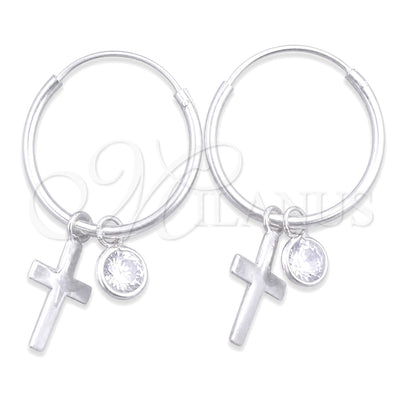 Sterling Silver Small Hoop, Cross Design, with White Cubic Zirconia, Polished, Silver Finish, 02.402.0012.15 for wholesale, main product view
