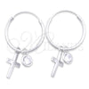 Sterling Silver Small Hoop, Cross Design, with White Cubic Zirconia, Polished, Silver Finish, 02.402.0012.15