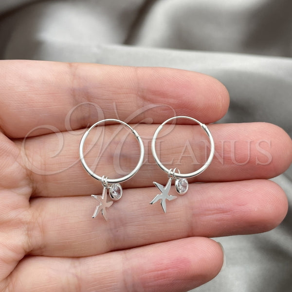 Sterling Silver Hoop Earrings — Small Hoop Flower Design with White Cubic Zirconia — alternate product view — SKU 149452 | Plata 925 aretes de aro — Small Hoop flor diseño with blanco Cubic Zirconia — SKU 149452