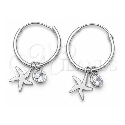 Sterling Silver Small Hoop, Flower Design, with White Cubic Zirconia, Polished, Silver Finish, 02.402.0014.15