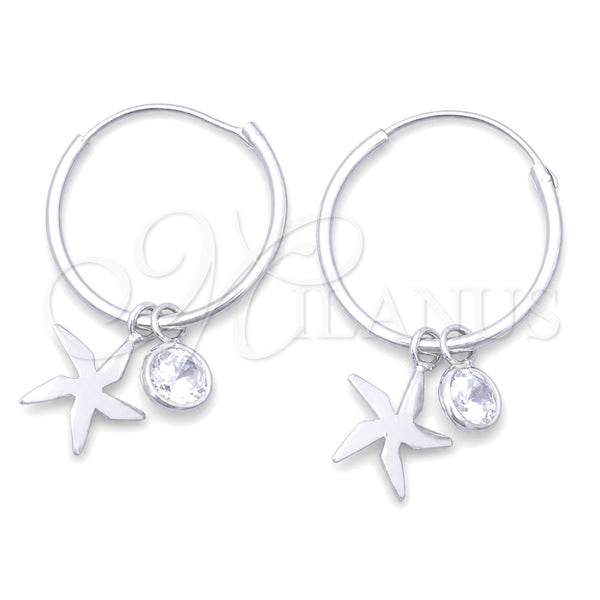 Sterling Silver Hoop Earrings — Small Hoop Flower Design with White Cubic Zirconia — main product view — SKU 149452 | Plata 925 aretes de aro — Small Hoop flor diseño with blanco Cubic Zirconia — SKU 149452