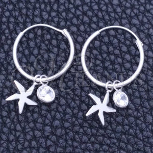 Sterling Silver Hoop Earrings — Small Hoop Flower Design with White Cubic Zirconia — main product view — SKU 149452 | Plata 925 aretes de aro — Small Hoop flor diseño with blanco Cubic Zirconia — SKU 149452