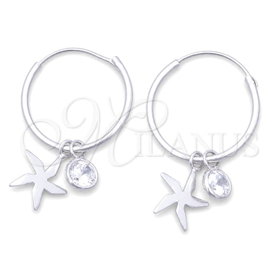 Sterling Silver Small Hoop, Flower Design, with White Cubic Zirconia, Polished, Silver Finish, 02.402.0014.15 for wholesale, main product view