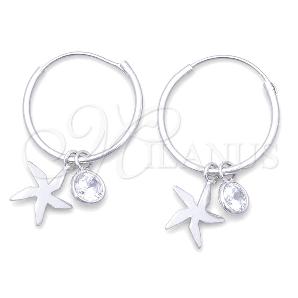 Sterling Silver Small Hoop, Flower Design, with White Cubic Zirconia, Polished, Silver Finish, 02.402.0014.15