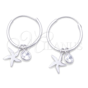 Sterling Silver Small Hoop, Flower Design, with White Cubic Zirconia, Polished, Silver Finish, 02.402.0014.15
