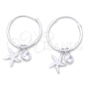 Sterling Silver Small Hoop, Flower Design, with White Cubic Zirconia, Polished, Silver Finish, 02.402.0014.15