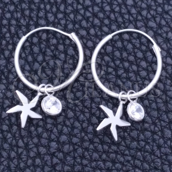 Sterling Silver Hoop Earrings — Small Hoop Flower Design with White Cubic Zirconia — main product view — SKU 149452 | Plata 925 aretes de aro — Small Hoop flor diseño with blanco Cubic Zirconia — SKU 149452