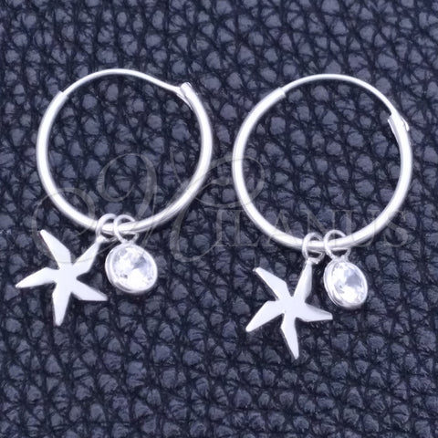 Sterling Silver Small Hoop, Flower Design, with White Cubic Zirconia, Polished, Silver Finish, 02.402.0014.15