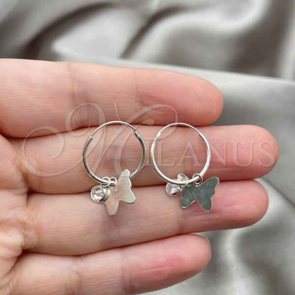 Sterling Silver Hoop Earrings — Small Hoop Butterfly Design with White Cubic Zirconia — alternate product view — SKU 149453 | Plata 925 aretes de aro — Small Hoop Butterfly diseño with blanco Cubic Zirconia — SKU 149453