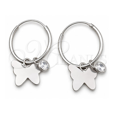 Sterling Silver Small Hoop, Butterfly Design, with White Cubic Zirconia, Polished, Silver Finish, 02.402.0015.15