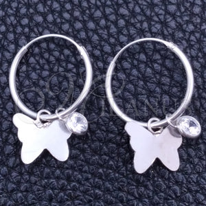Sterling Silver Hoop Earrings — Small Hoop Butterfly Design with White Cubic Zirconia — main product view — SKU 149453 | Plata 925 aretes de aro — Small Hoop Butterfly diseño with blanco Cubic Zirconia — SKU 149453