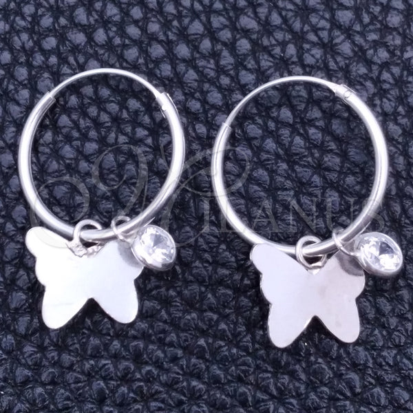 Sterling Silver Hoop Earrings — Small Hoop Butterfly Design with White Cubic Zirconia — main product view — SKU 149453 | Plata 925 aretes de aro — Small Hoop Butterfly diseño with blanco Cubic Zirconia — SKU 149453
