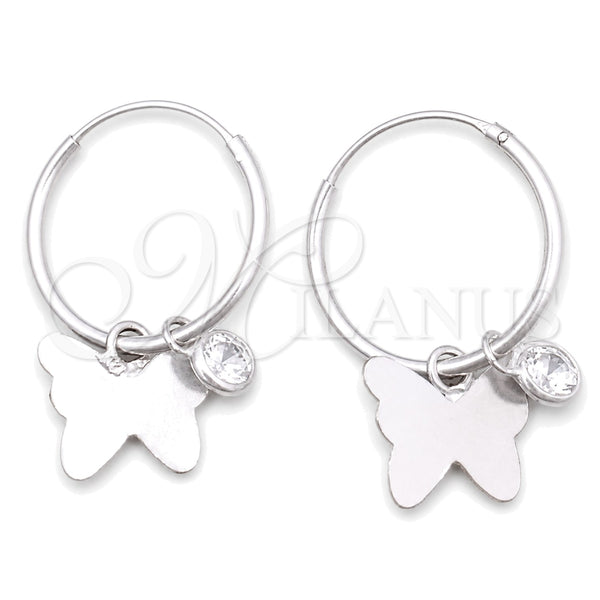 Sterling Silver Small Hoop, Butterfly Design, with White Cubic Zirconia, Polished, Silver Finish, 02.402.0015.15